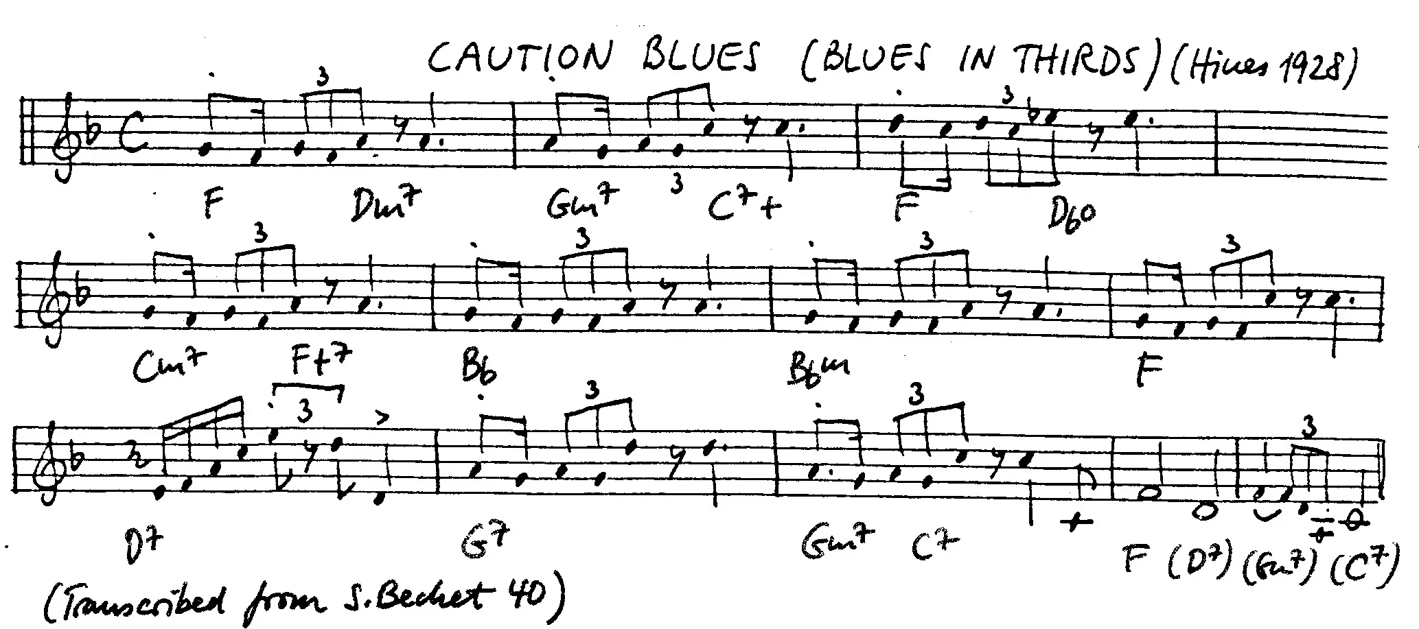 caution blues (blues in thirds) free jazz leadsheet - Courtesy of the Jungle Jazz Band